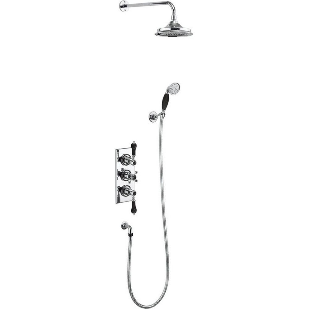 Burlington Trent Concealed Triple Controlled Shower Valve with 9 Inch Fixed Head and Black Ceramic Handset