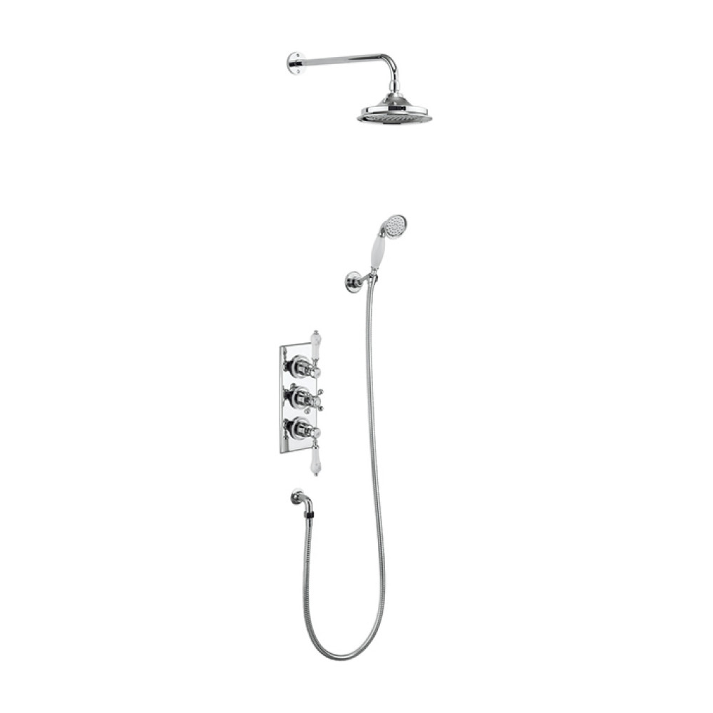 Burlington Trent Concealed Triple Controlled Shower Valve with 6 Inch Fixed Head and Handset