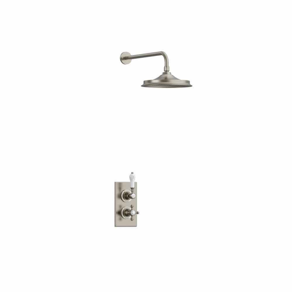 Burlington Trent Thermostatic Concealed Shower Valve in Brushed Brass with Fixed Arm and 9 Inch Rose