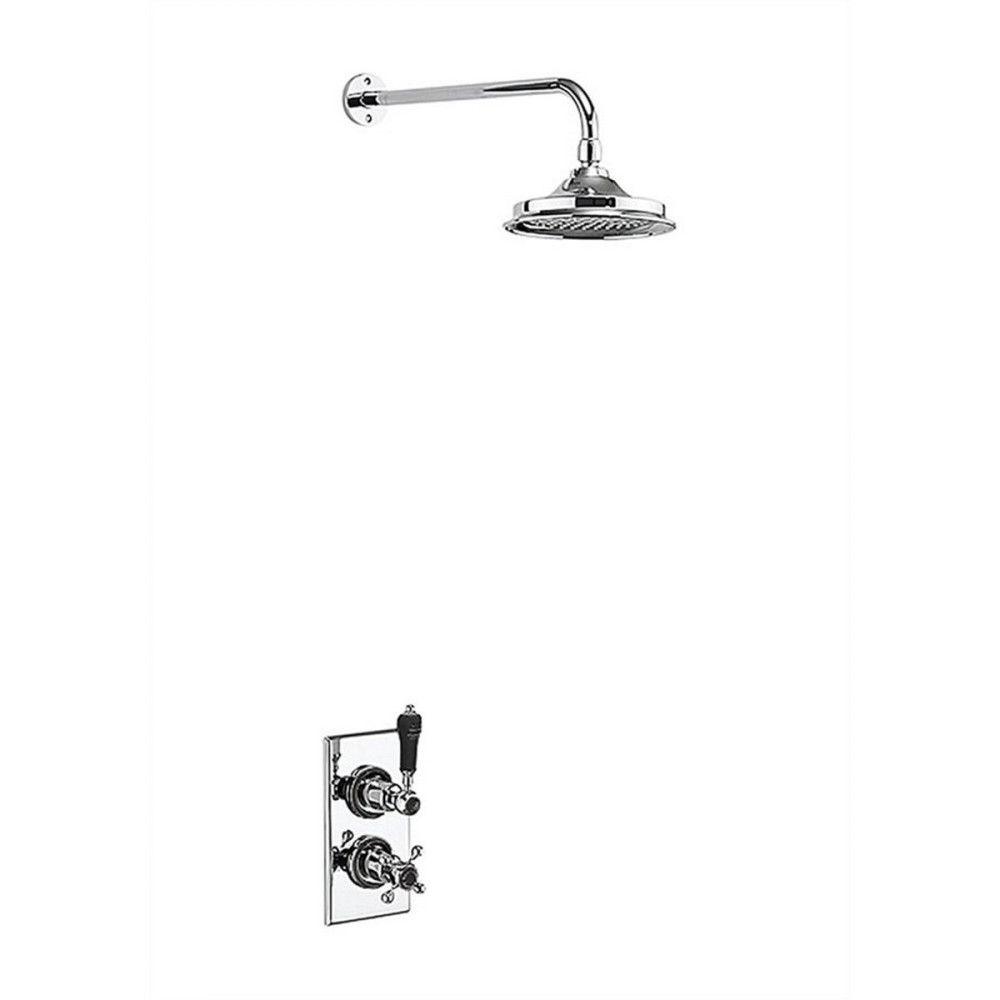 Burlington Trent Thermostatic Concealed Shower Valve in Chrome with Black Ceramics and 12 Inch Showerhead