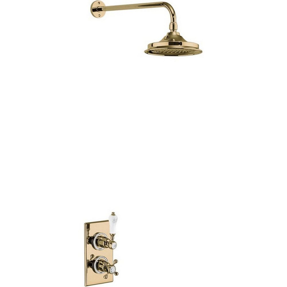 Burlington Trent Thermostatic Concealed Shower Valve in Gold with Fixed Arm and 9 Inch Rose