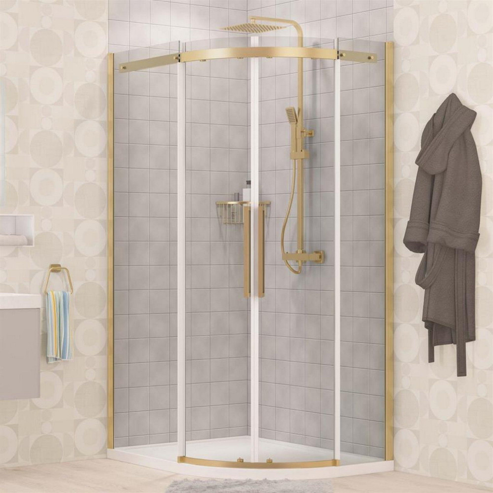 Corniche 2000 Brushed Brass 1000 x 800mm RH Offset Quadrant Shower Enclosure