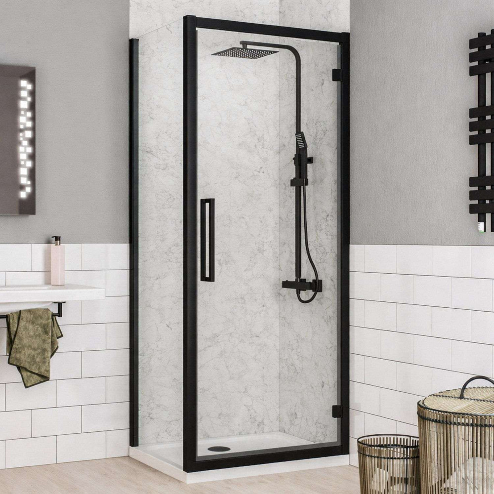 Corniche 2000 Matt Black 760mm Hinged Shower Door