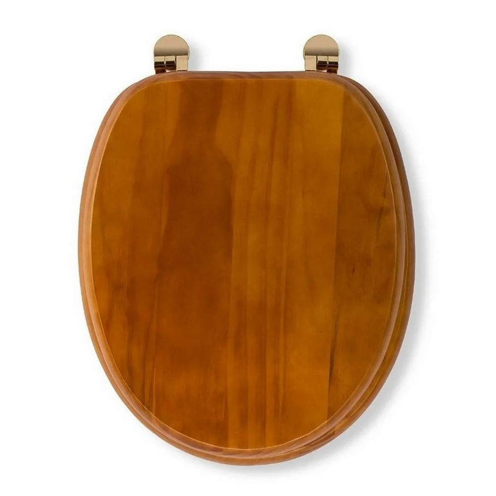 Croydex Antique Pine Solid Wood Toilet Seat With Brass Hinges (1)