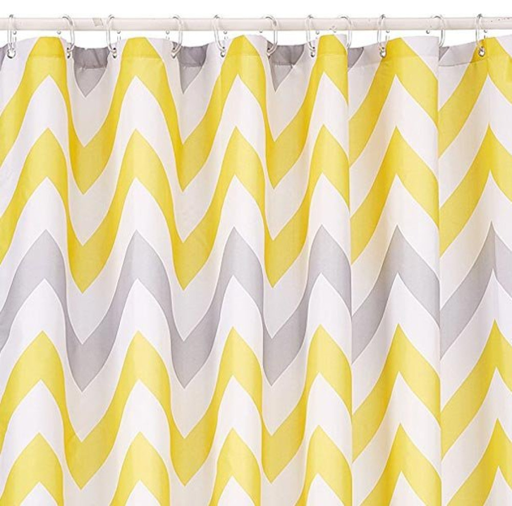 Croydex Textile Shower Curtain - Yellow & Grey Chevron
