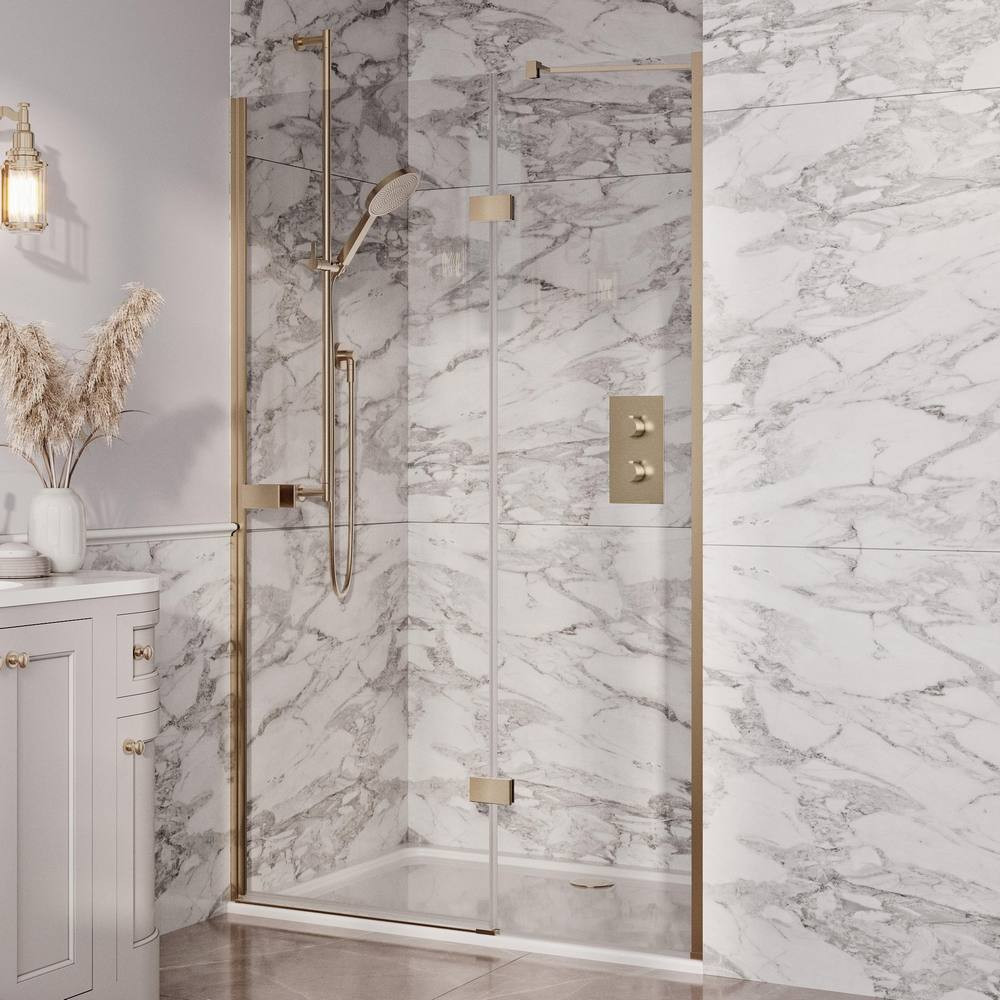 Scudo Dawn Athena 1000mm Hinged Inline Brushed Brass Shower Door