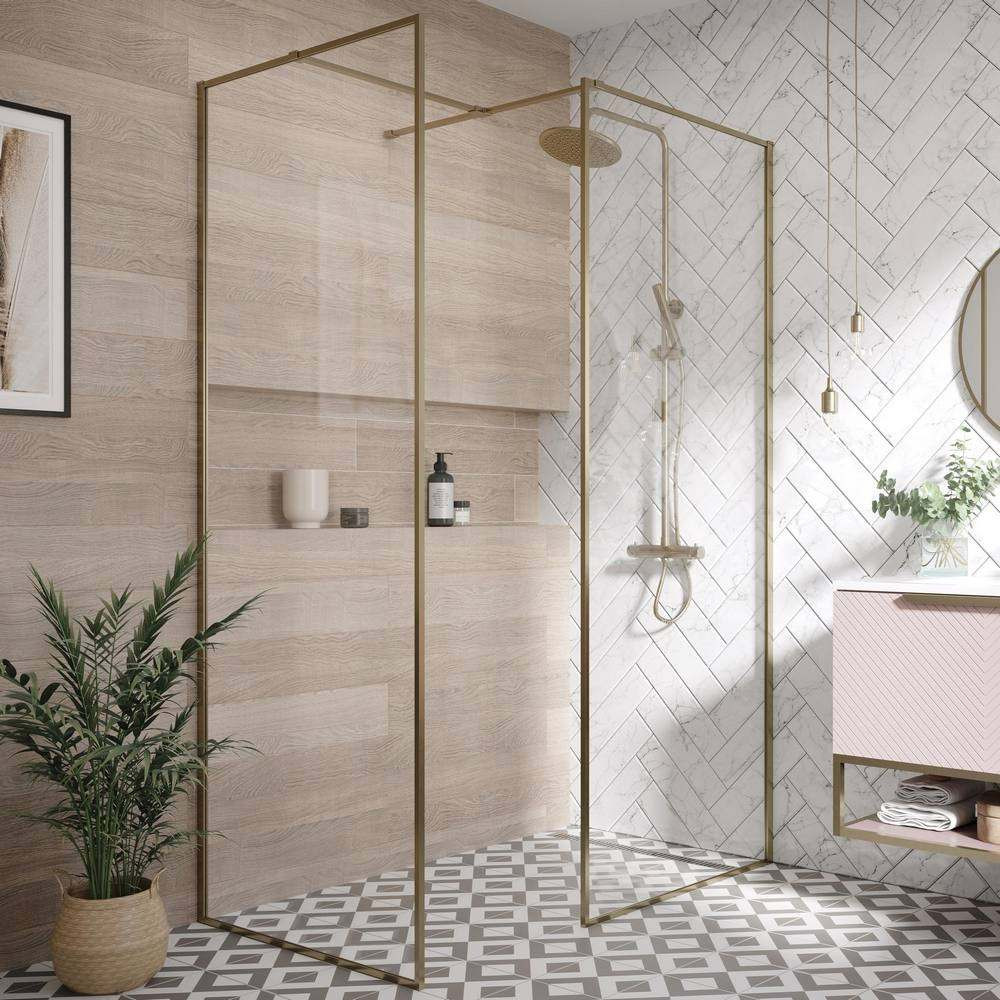 Dawn Minos 900mm Brushed Brass Framed Wetroom Panel