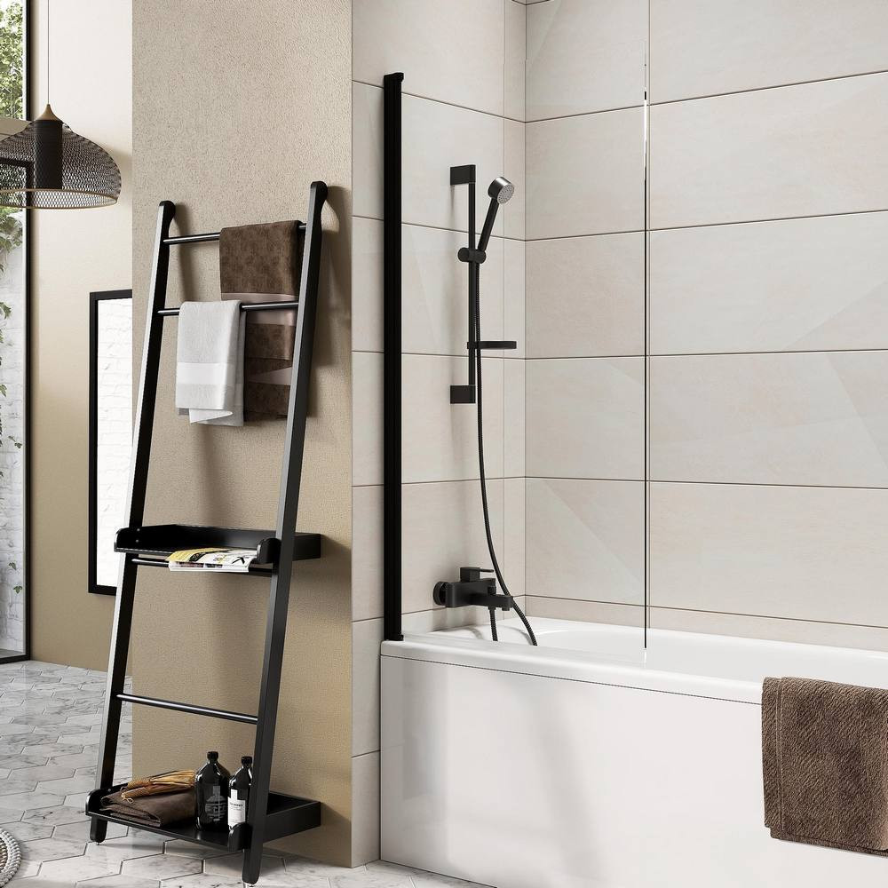 Scudo Dawn Thalia 1500 x 800mm Black Single Panel Bath Screen