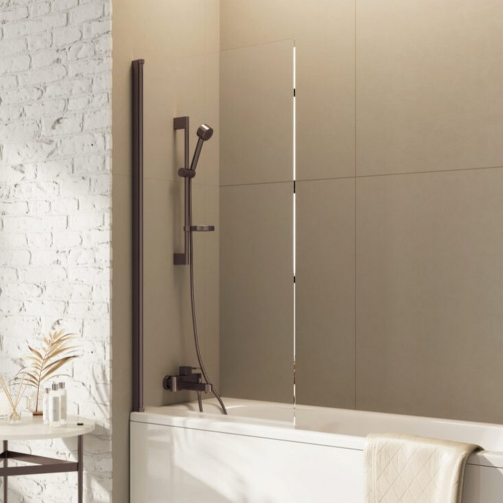 Scudo Dawn Thalia 1500 x 800mm Brushed Bronze Single Panel Bath Screen