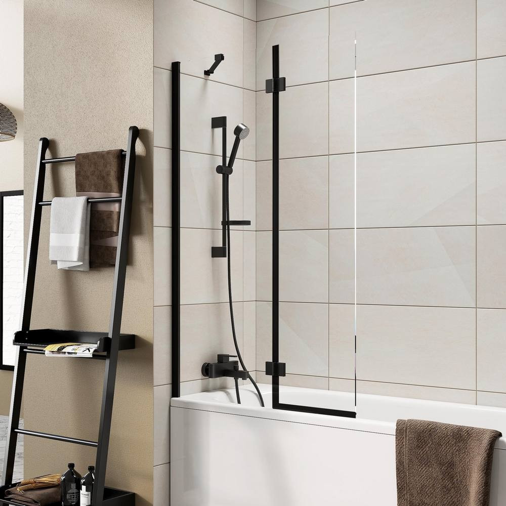 Scudo Dawn Thalia 1500 x 900mm Black Outward Opening Bath Screen