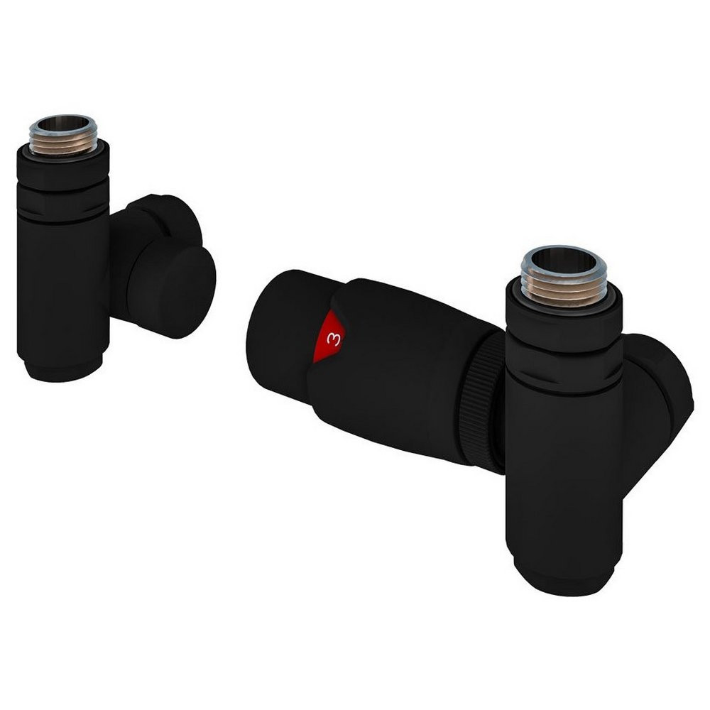 Eastbrook 15mm Matt Black Dual Fuel Corner Thermostatic Radiator Valves