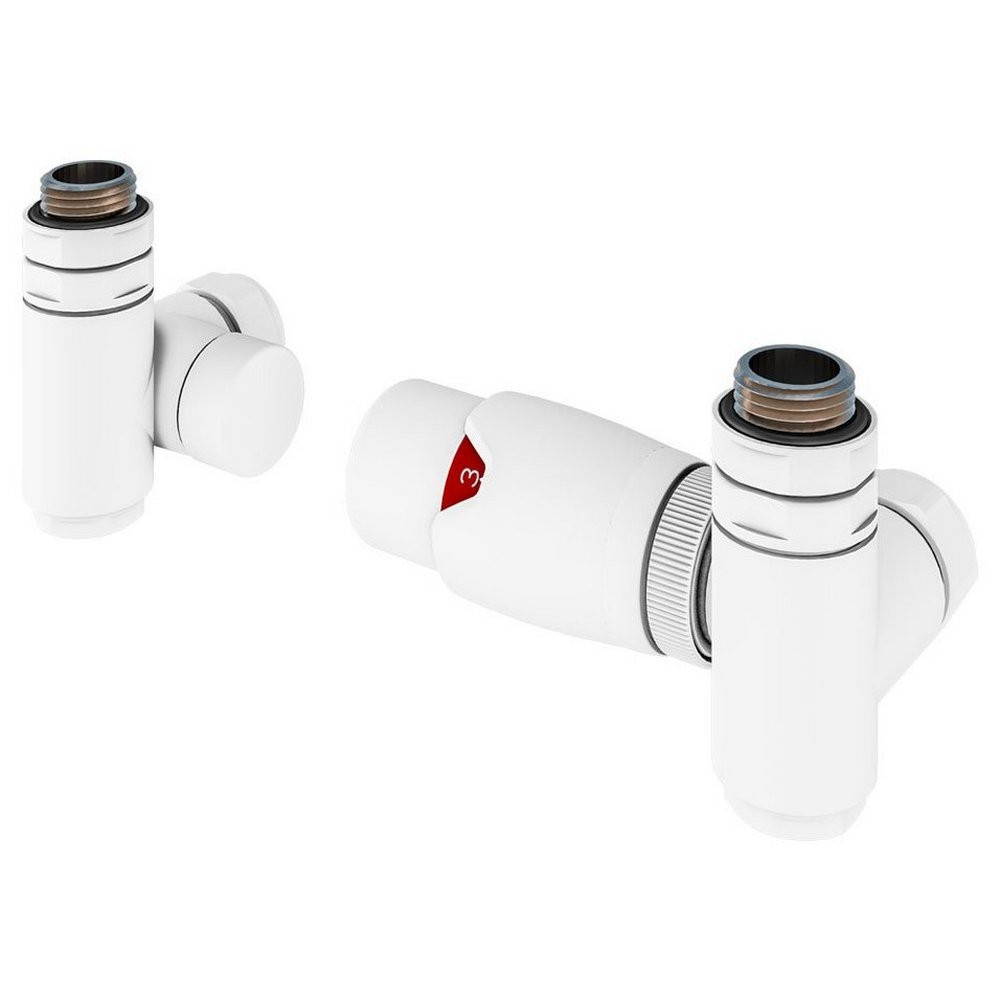 Eastbrook 15mm Matt White Dual Fuel Corner Thermostatic Radiator Valves
