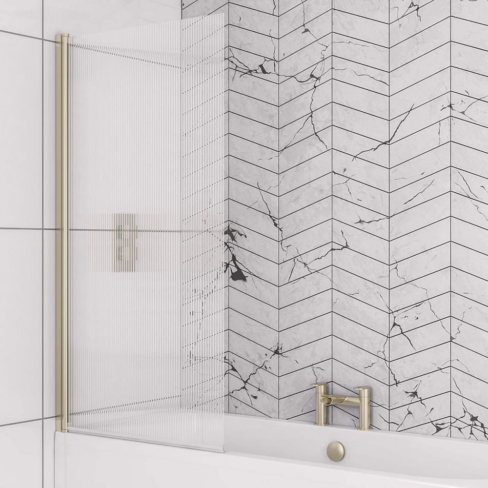 Eastbrook 5mm Straight Brushed Brass Left Hand Fluted Bath Screen