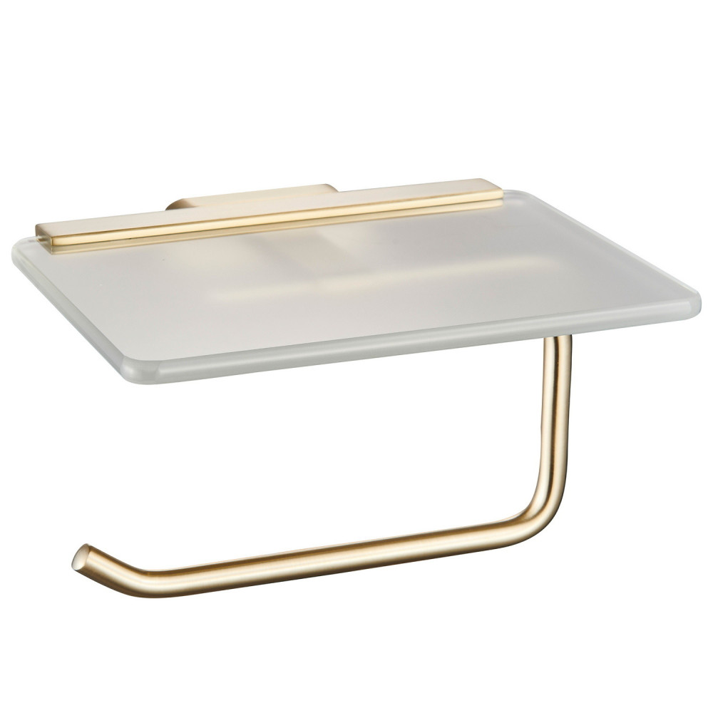 Eastbrook Asti Brushed Brass Toilet Roll Holder with Glass Shelf
