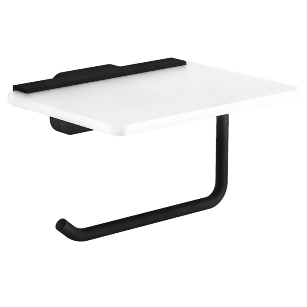 Eastbrook Asti Matt Black Toilet Roll Holder with Glass Shelf