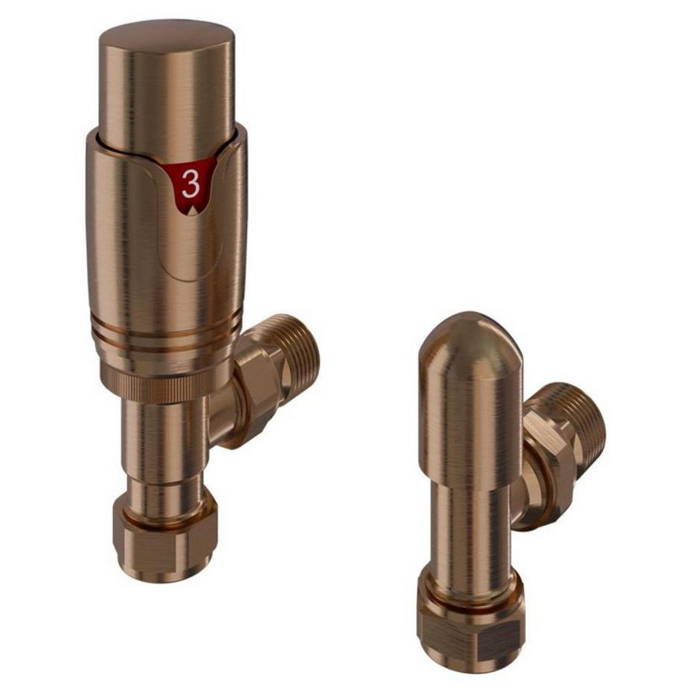 Eastbrook Brushed Bronze Angled 15mm Thermostatic Radiator Valves