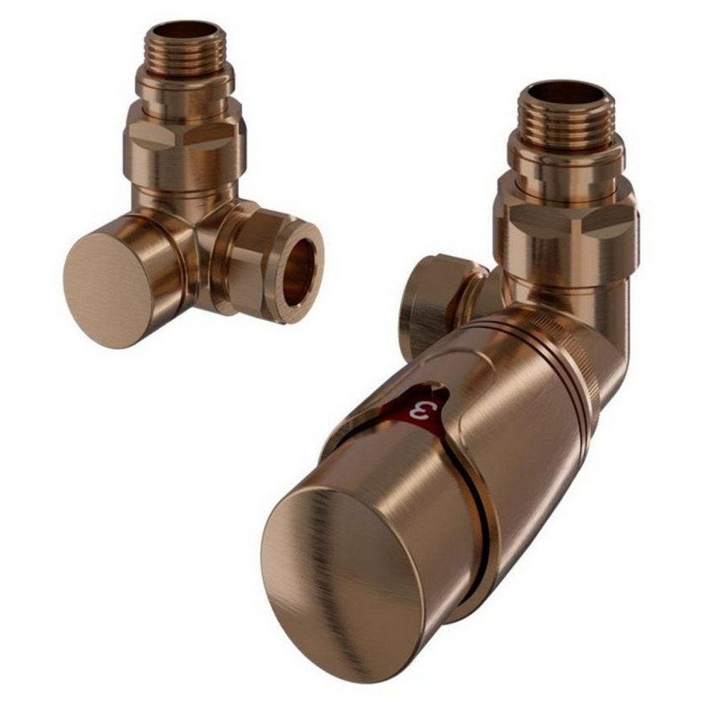 Eastbrook Brushed Bronze Corner 15mm Thermostatic Radiator Valves