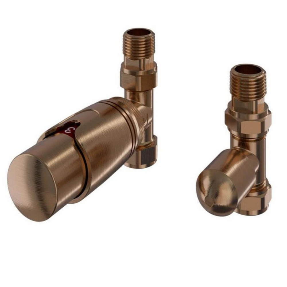 Eastbrook Brushed Bronze Straight 15mm Thermostatic Radiator Valves