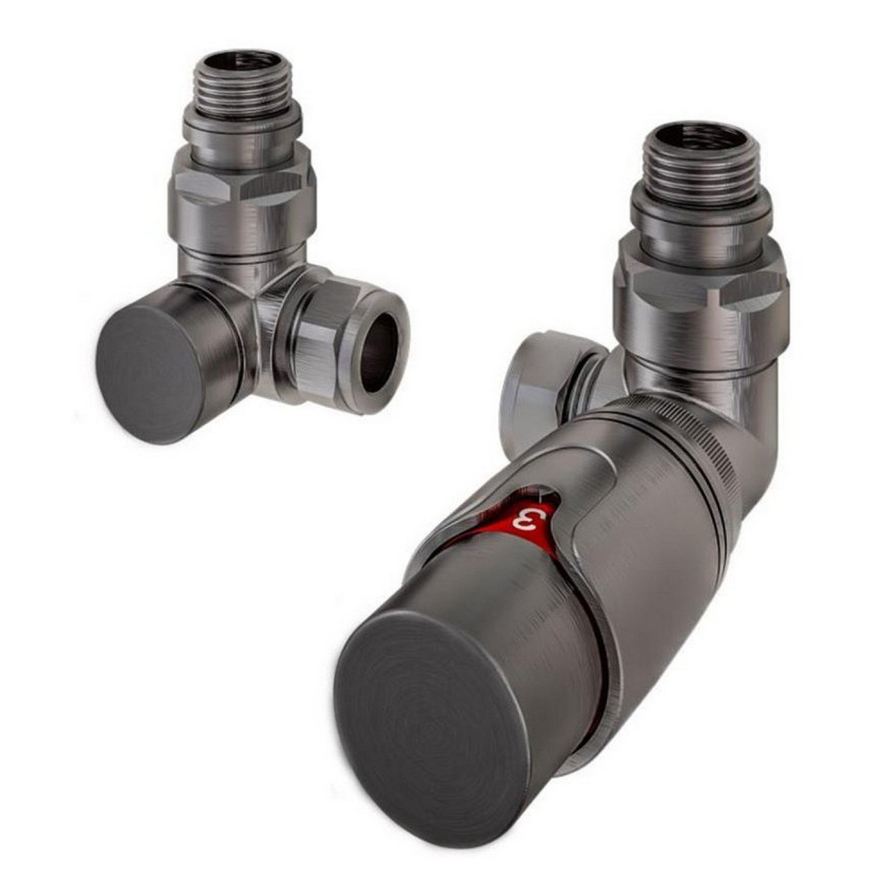 Eastbrook Brushed Gunmetal Corner 15mm Thermostatic Radiator Valves