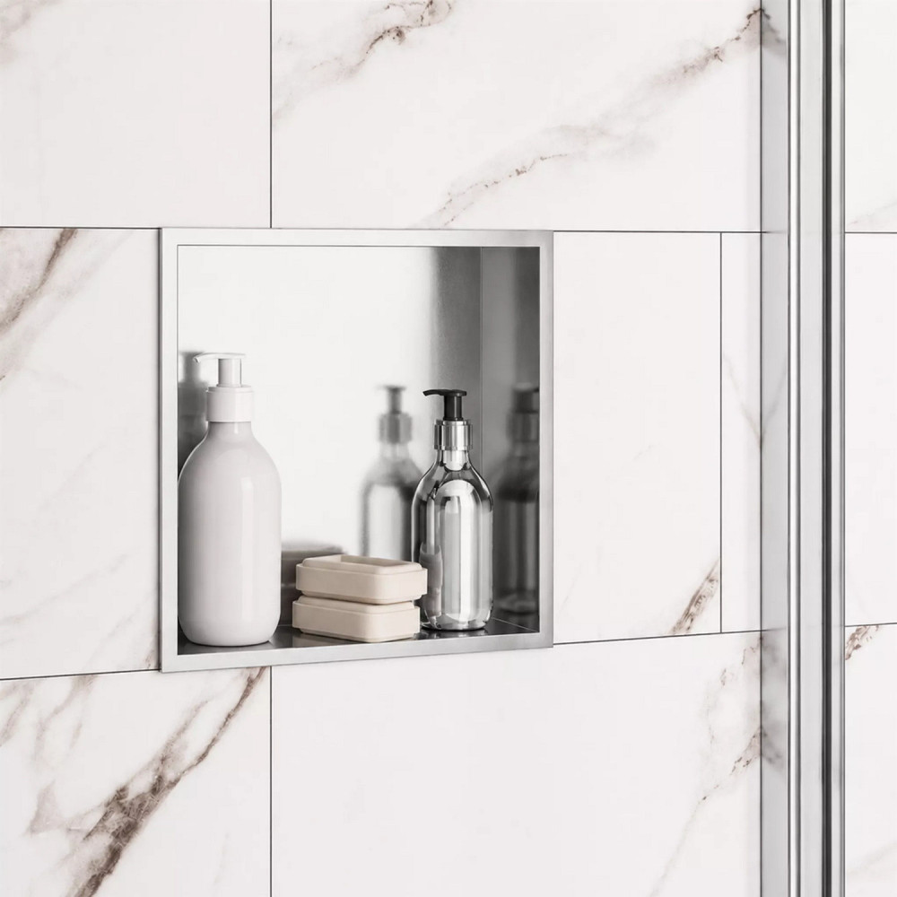 Eastbrook Brushed Steel 300 x 300mm Shower Niche