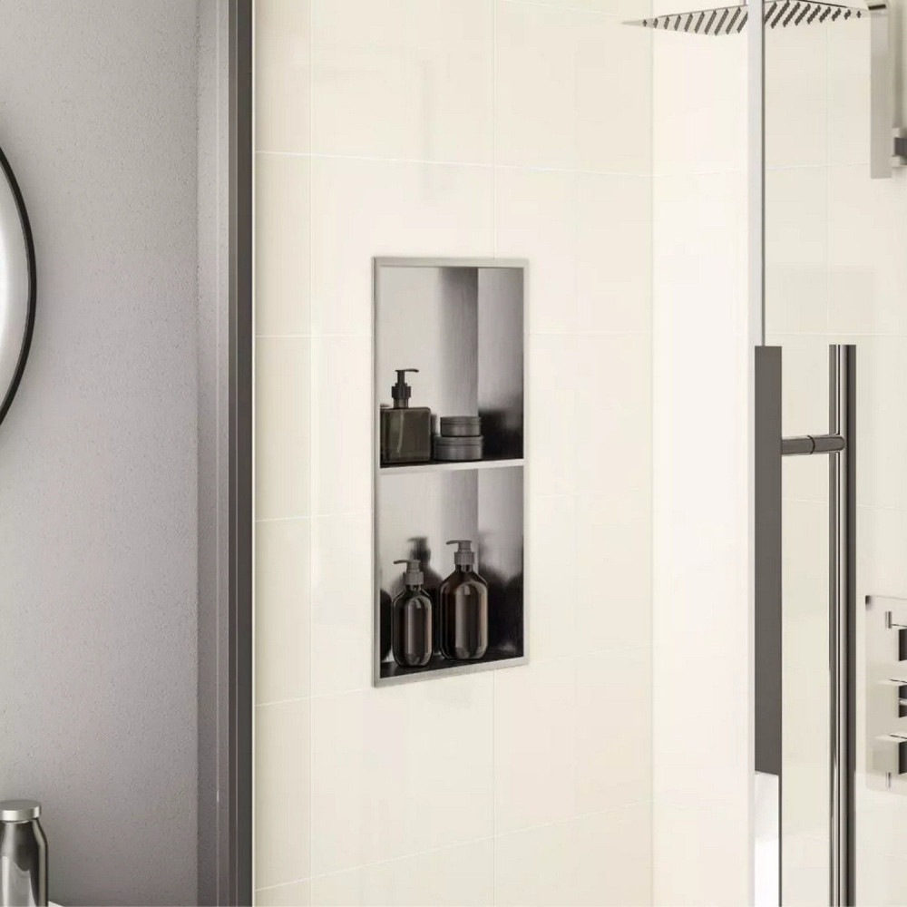 Eastbrook Brushed Steel 600 x 300mm Shower Niche with Shelf