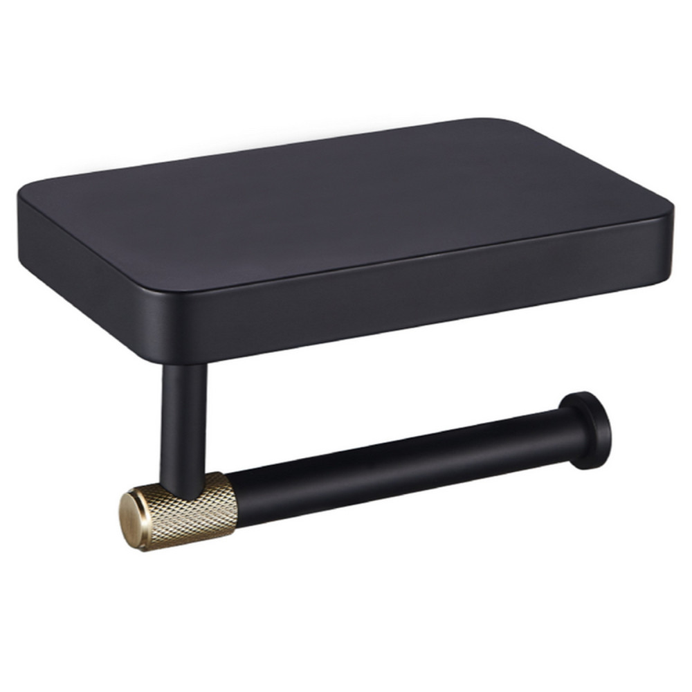 Eastbrook Catania Black and Brass Toilet Roll Holder with Shelf