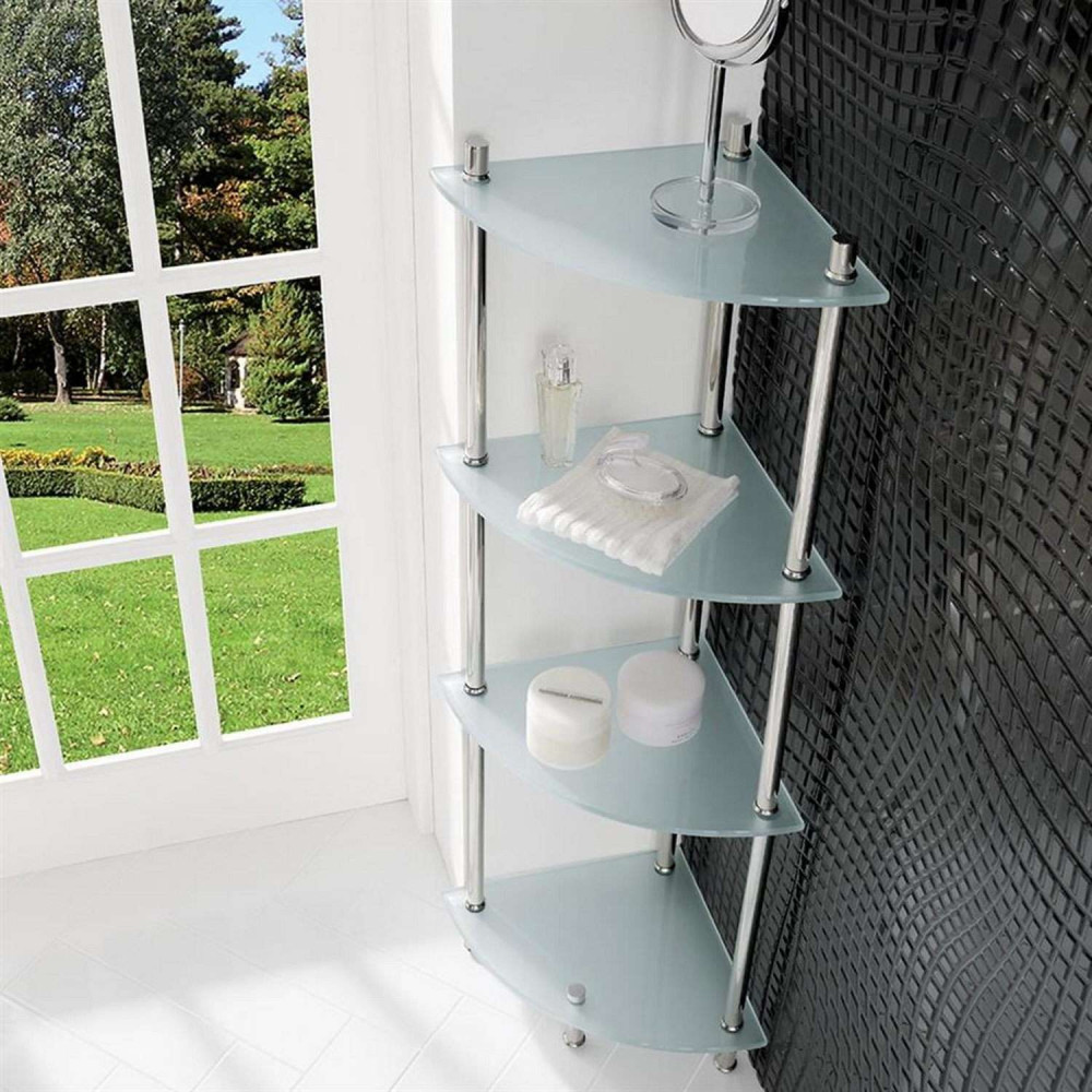 Eastbrook Davos Chrome Bathroom Corner Glass Shelving Unit