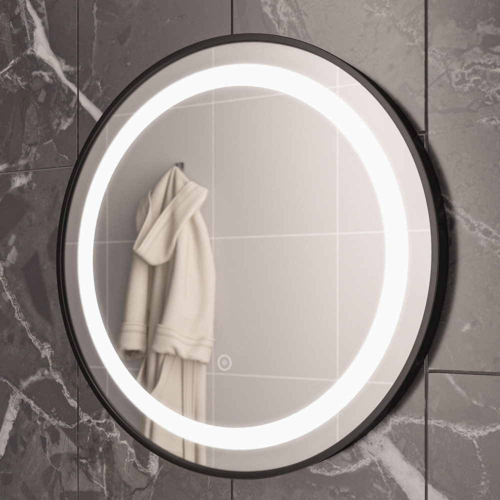 Eastbrook Largo 800mm Round Matt Black LED Bathroom Mirror