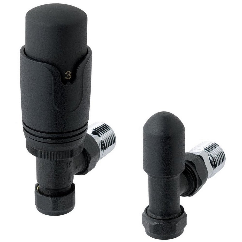 Eastbrook Matt Black Angled 15mm Thermostatic Radiator Valves