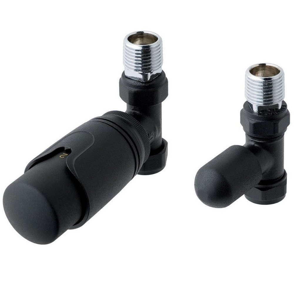 Eastbrook Matt Black Straight 15mm Thermostatic Radiator Valves