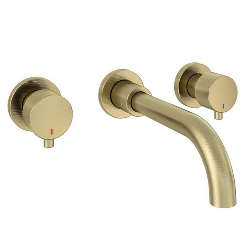 Eastbrook Meriden Brushed Brass Wall Mounted Three Hole Basin Mixer