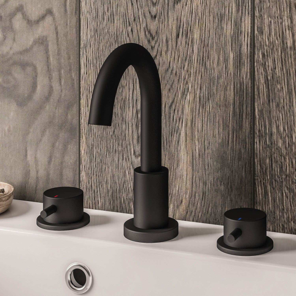 Eastbrook Meriden Matt Black Three Hole Basin Mixer with Waste