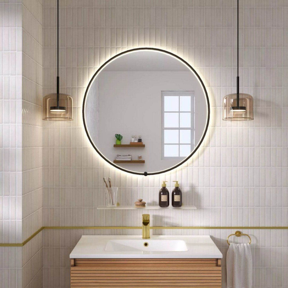 Eastbrook Sanremo Round 600 x 600mm Matt Black LED Bathroom Mirror