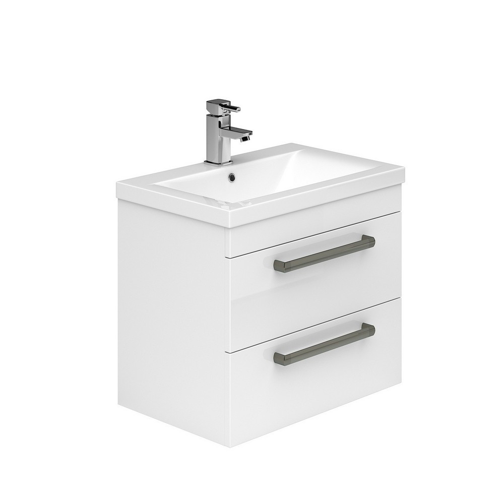 Essential Montana 500mm Gloss White Wall Hung Vanity Unit with 2 Drawers