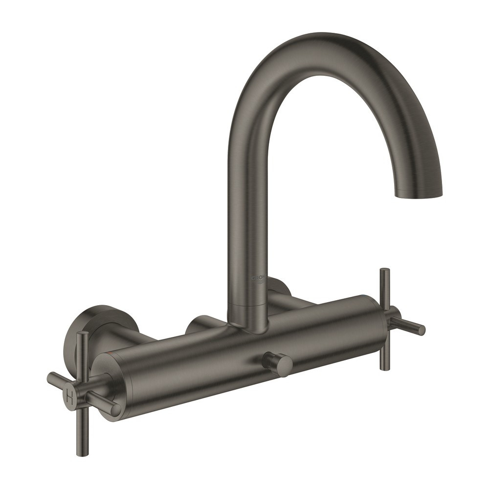 Grohe Atrio Brushed Hard Graphite Bath Shower Mixer With Cross Handles