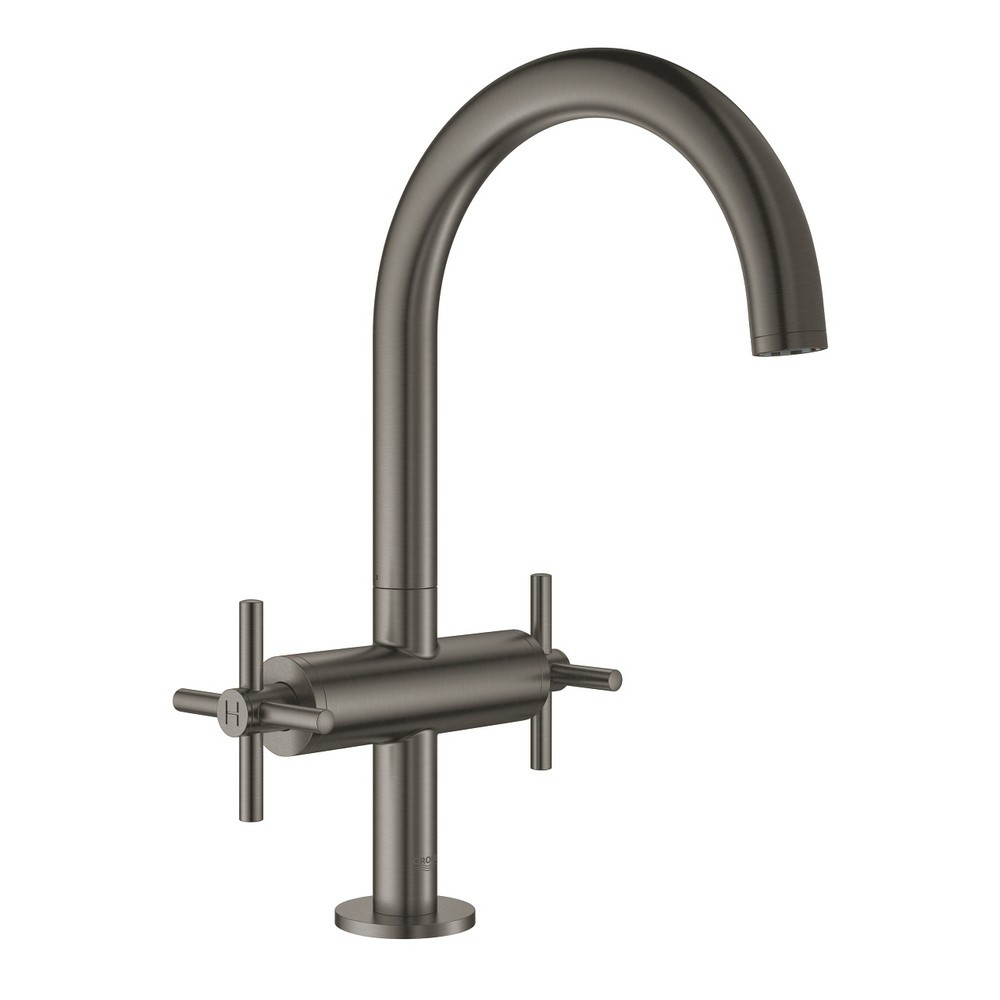 Grohe Atrio L-Size Brushed Hard Graphite Basin Mixer With Cross Handles