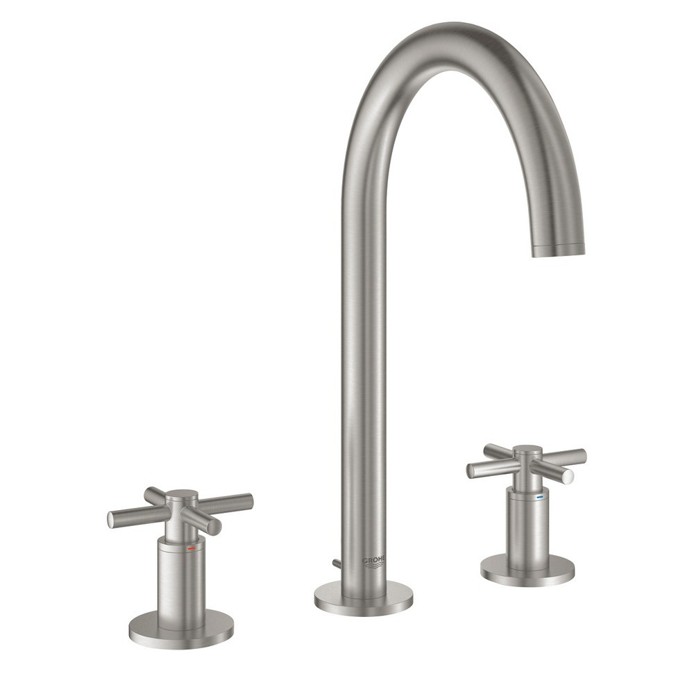 Grohe Atrio M-Size Supersteel 3 Tap Hole Basin Mixer With Cross Handles