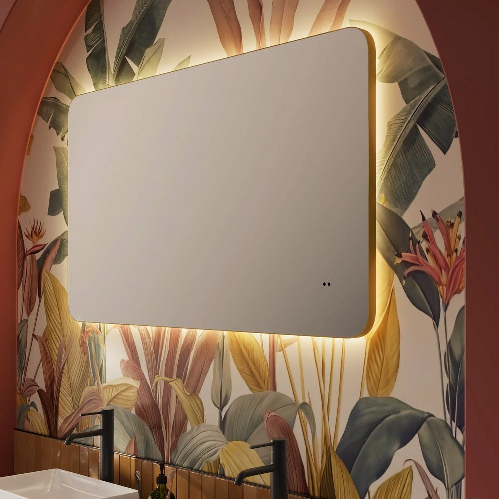 HIB Arcane Brushed Brass 120 Curve Illuminated Frame Bathroom Mirror