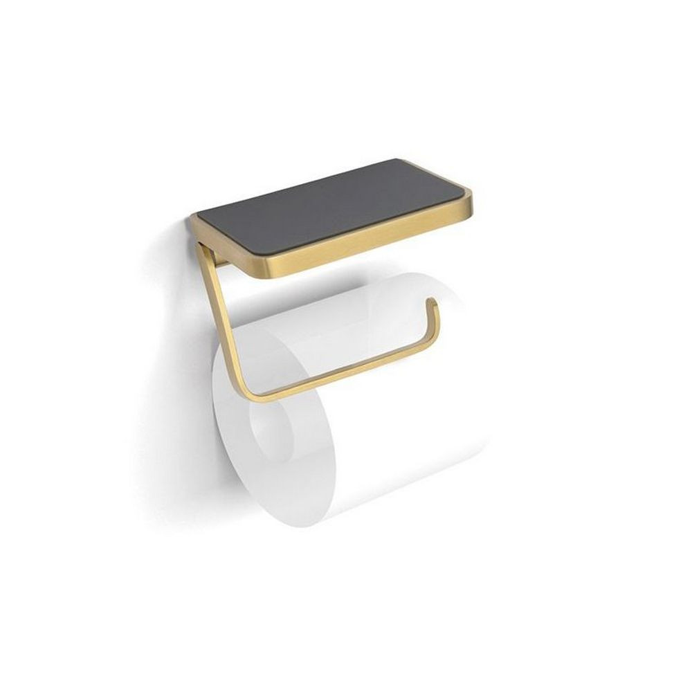HIB Atto Brushed Brass Toilet Roll Holder with Shelf and Anti Slip Mat