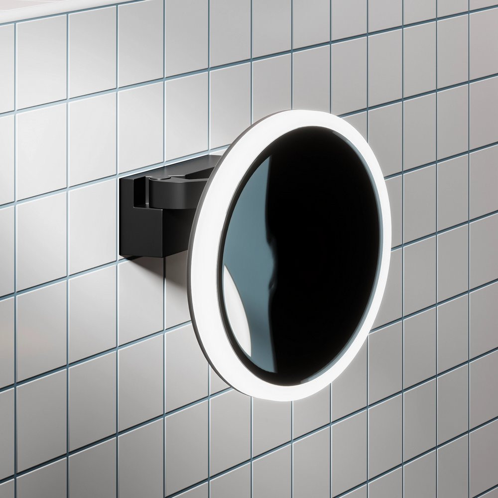 HIB Cirque Black Illuminated Magnifying Bathroom Mirror