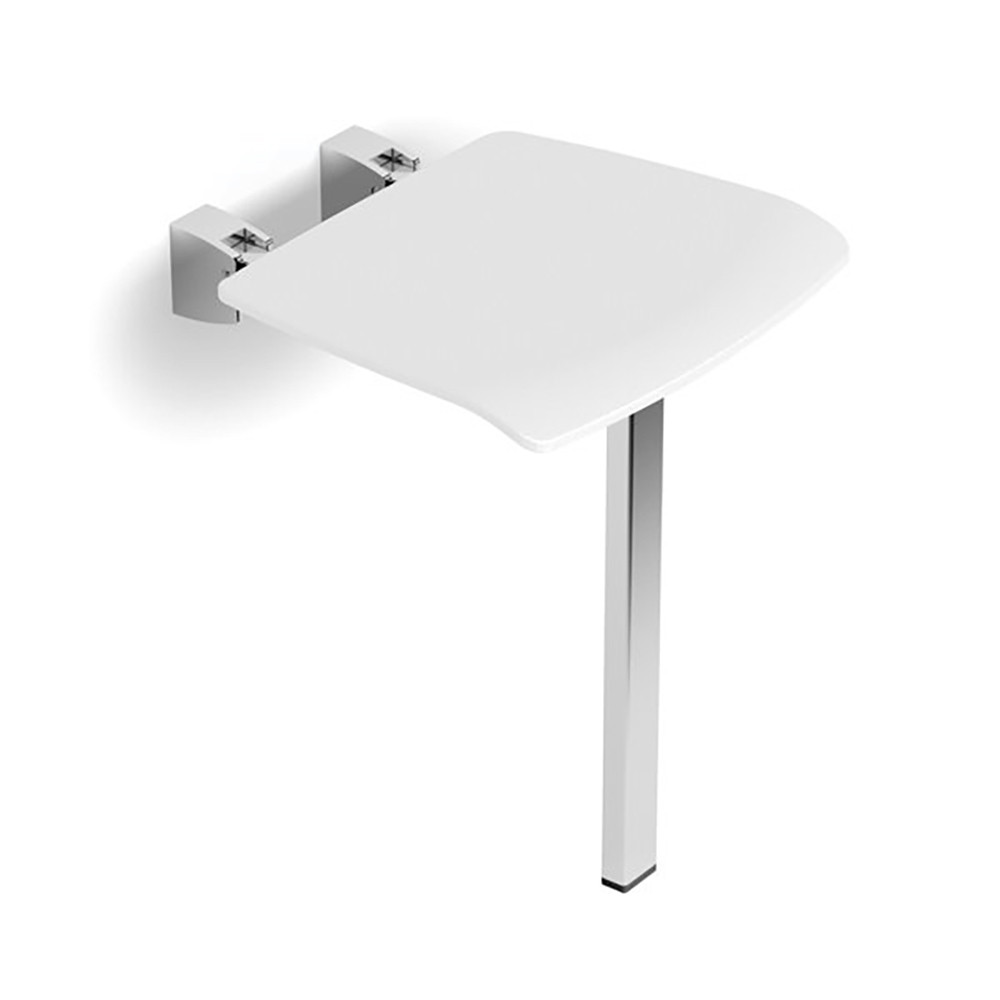 HIB Folding White Shower Seat with Support Leg (1)
