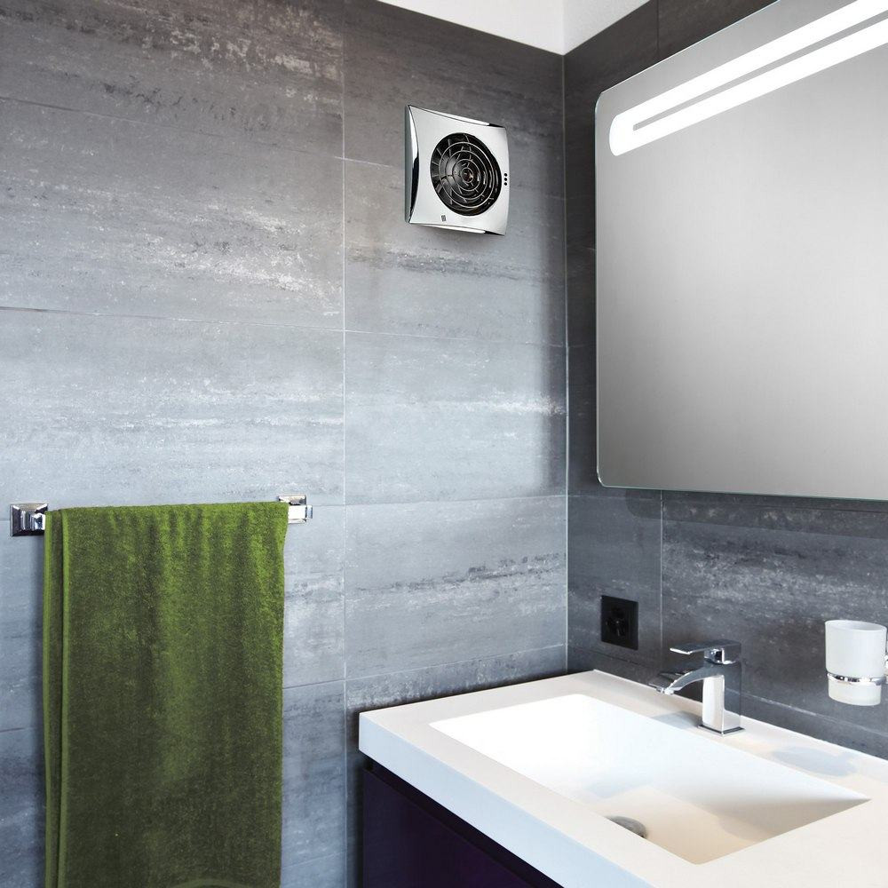 HIB Hush Extractor Fan in Chrome with Timer and Humidity Sensor
