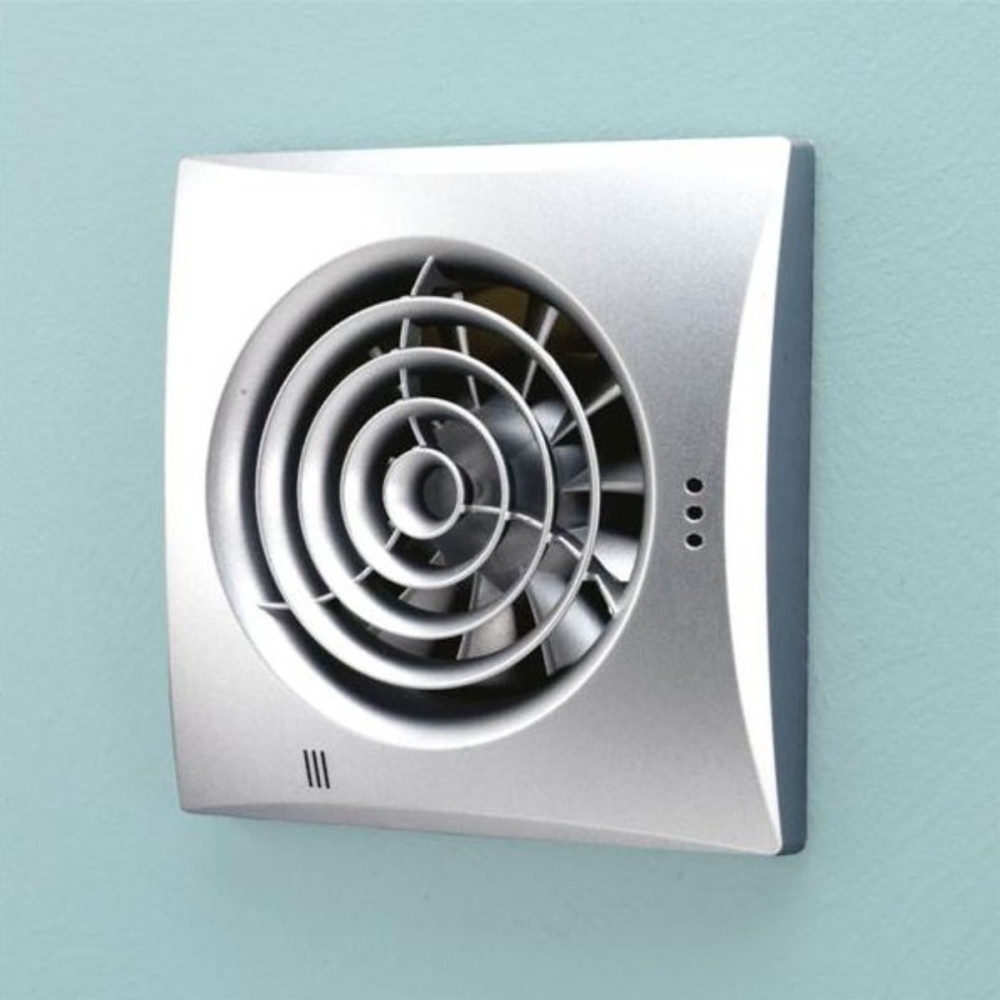 HiB Hush extractor fan in matt silver with timer and humidity sensor