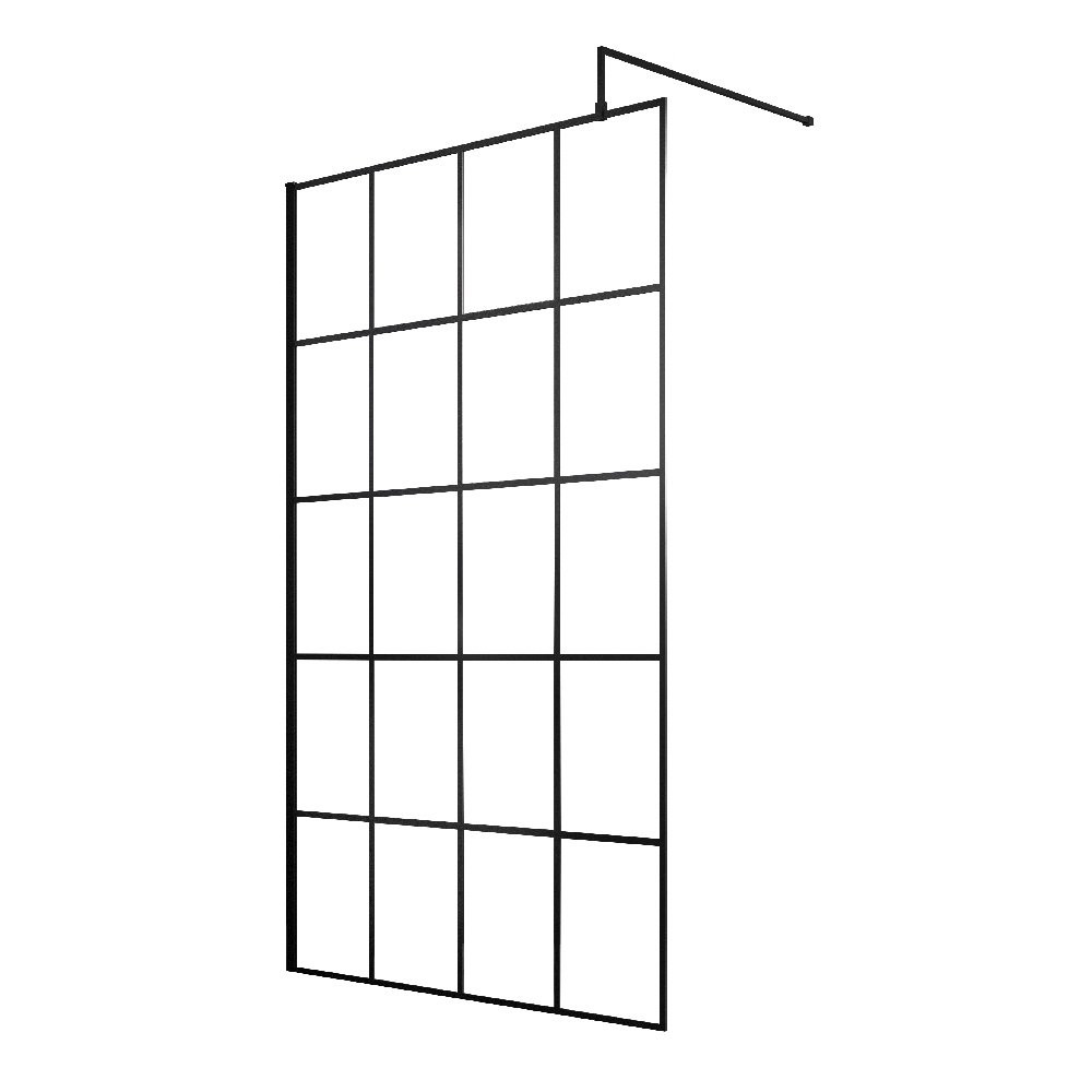 Hudson Reed 1000mm Wetroom Screen with Black Profile and Support Bar (1)
