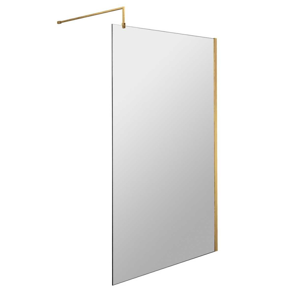 Hudson Reed 1000mm Wetroom Screen with Brushed Brass Profile and Support Bar