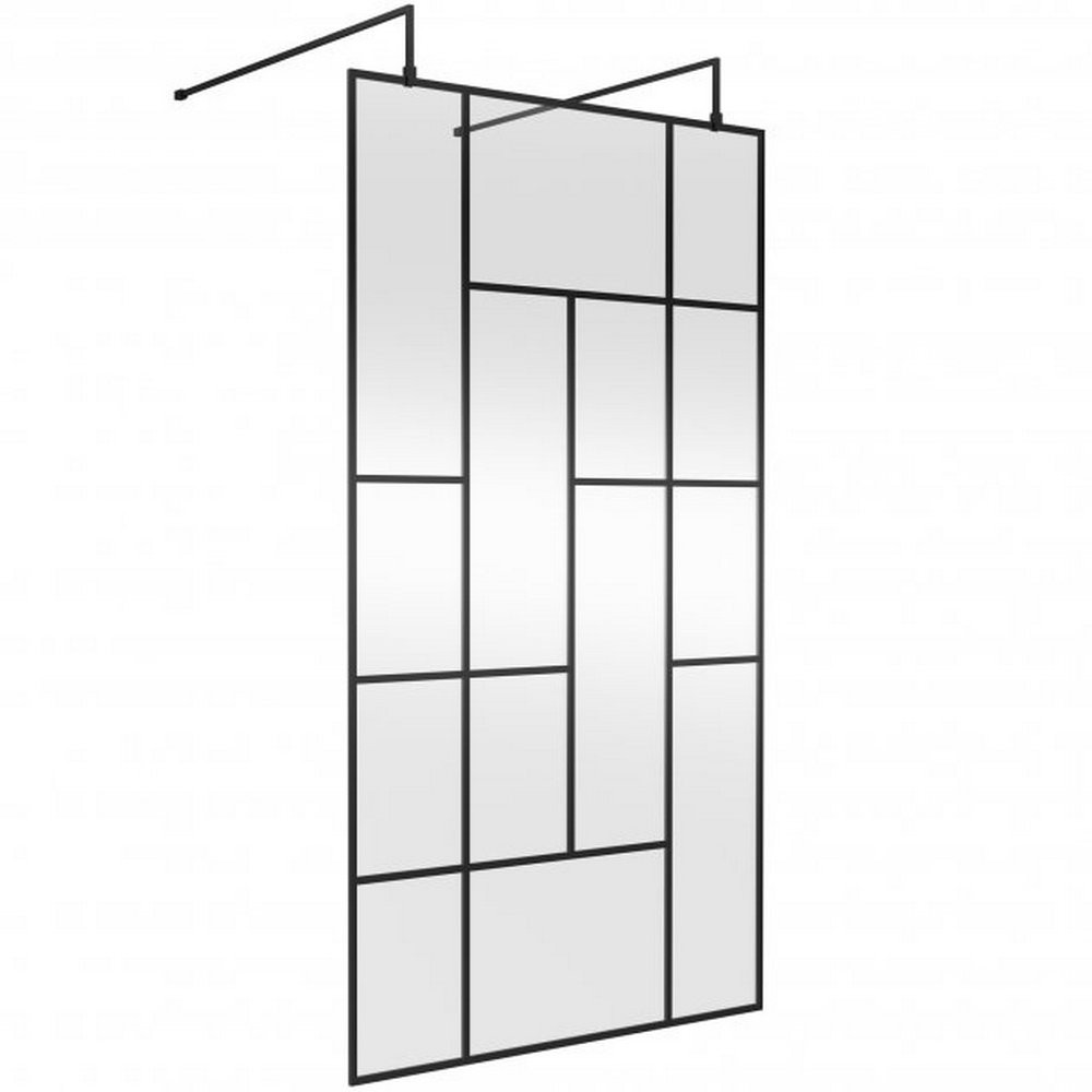 Hudson Reed 1100mm Black Abstract Freestanding Wetroom Screen and Support Bars