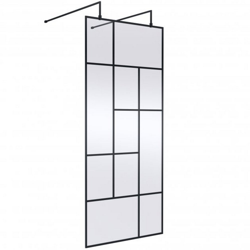 Hudson Reed 1200mm Black Abstract Wall Fixed Wetroom Screen and Support Bar (1)
