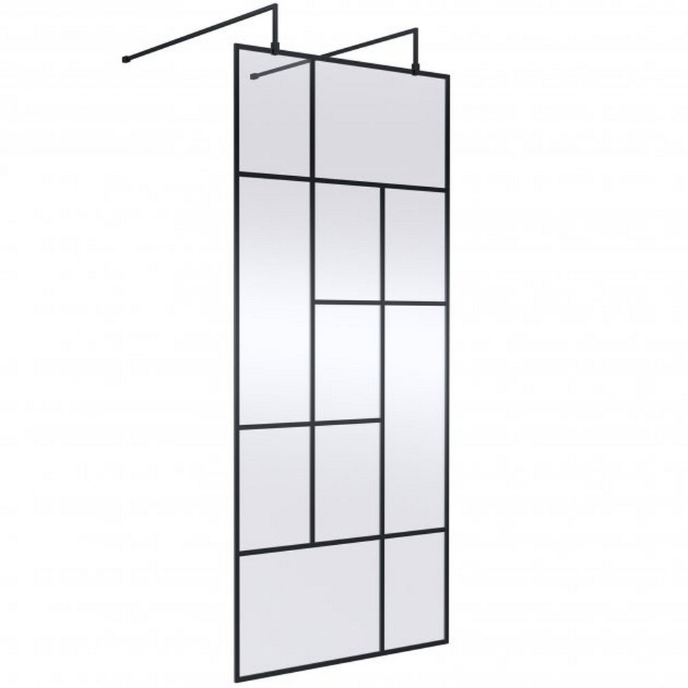 Hudson Reed 1200mm Black Abstract Wall Fixed Wetroom Screen and Support Bar