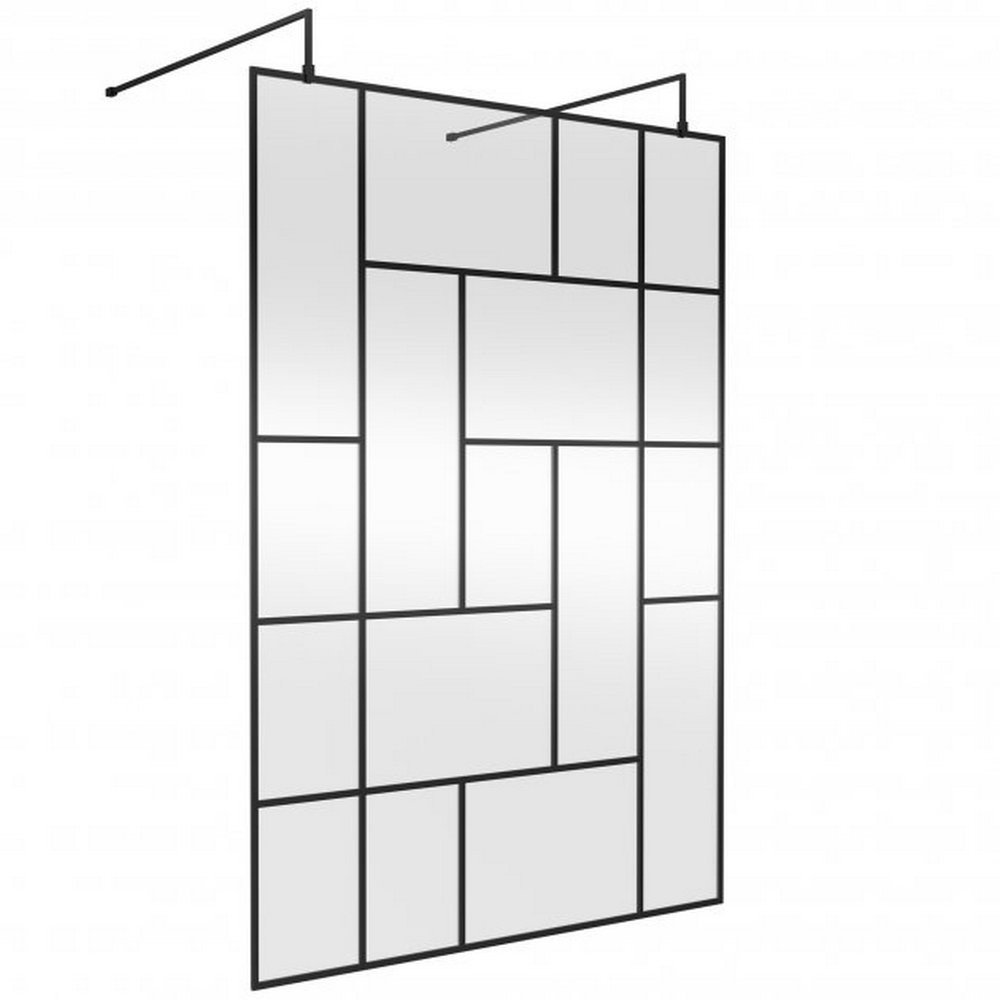 Hudson Reed 1400mm Black Abstract Freestanding Wetroom Screen and Support Bars