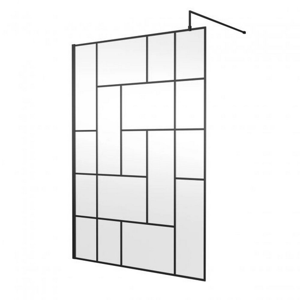 Hudson Reed 1400mm Black Abstract Wall Fixed Wetroom Screen and Support Bar